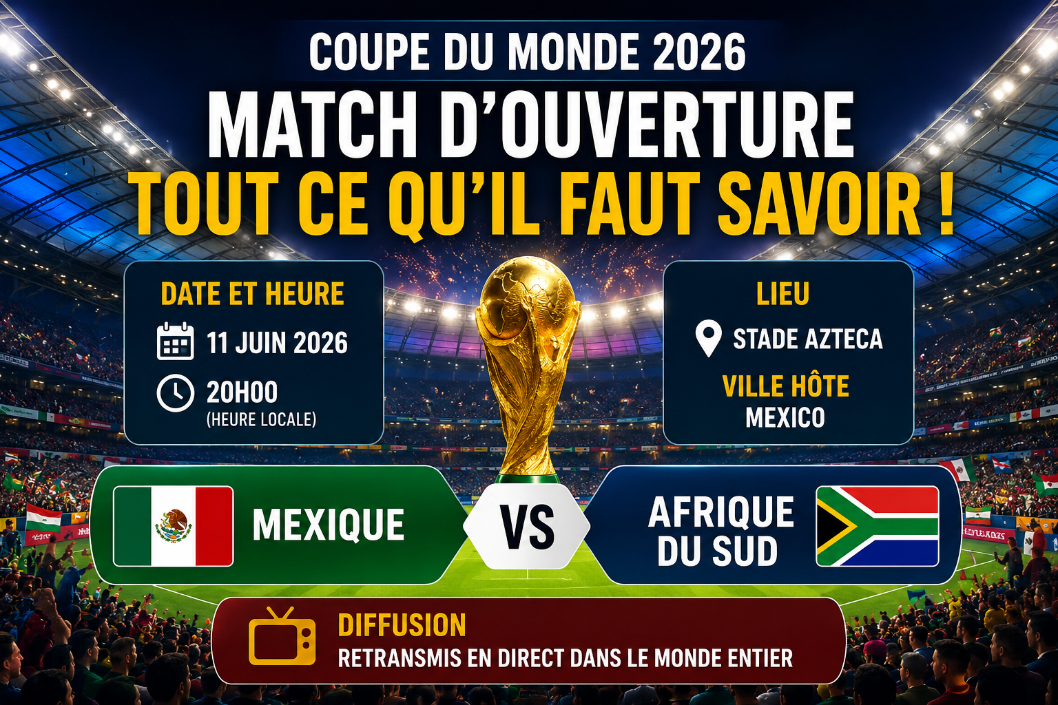 مباراة افتتاح كأس العالم 2026: الموعد والقنوات الناقلة