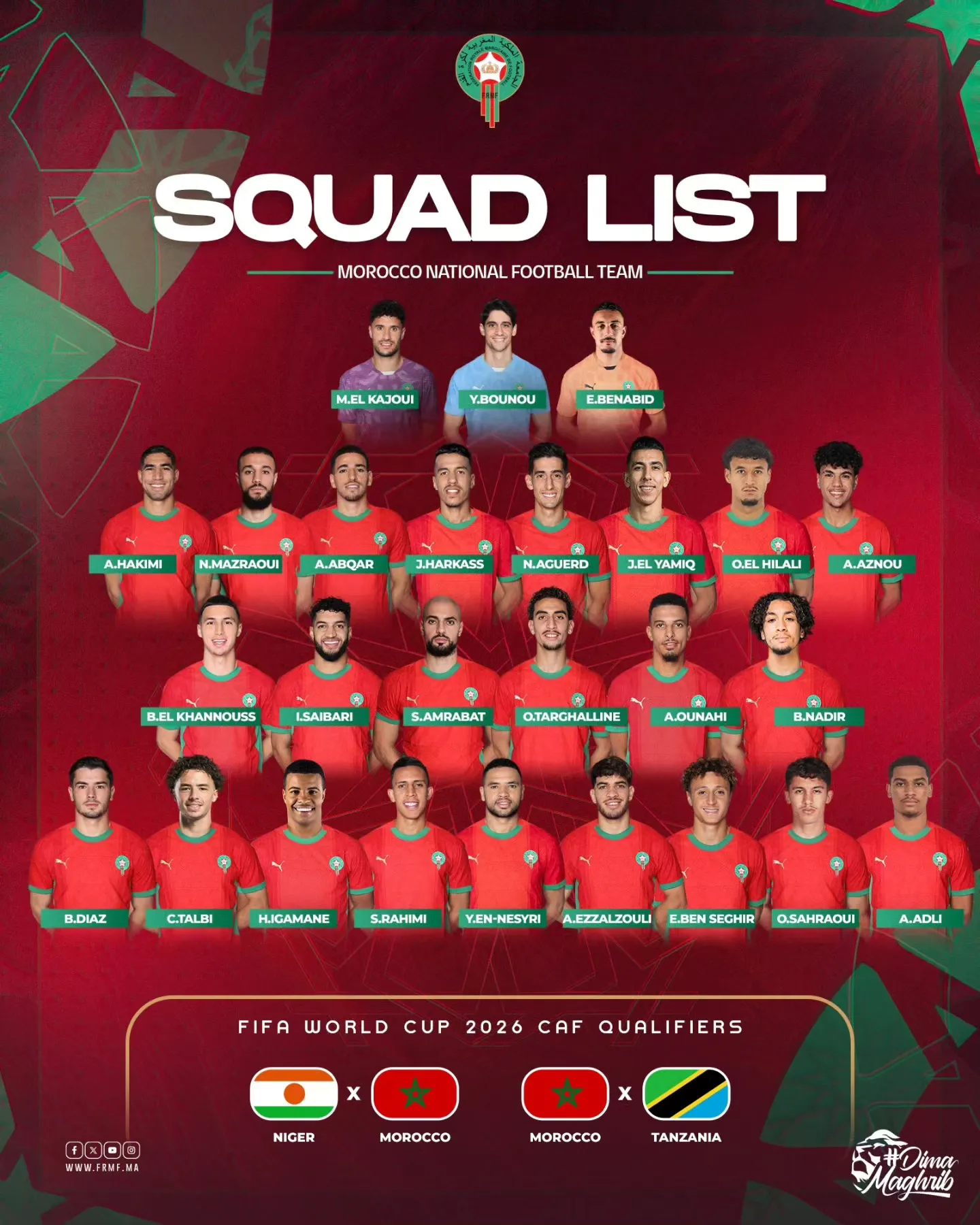 لائحة منتخبنا الوطني المستدعاة لمباراتي النيجر و تنزانيا